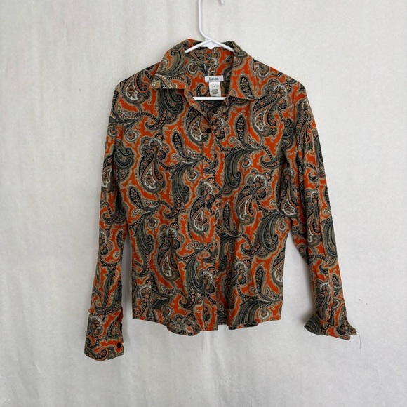 5/$25 Liz & co medium parsley collared button up shirt 124 - Picture 4 of 5